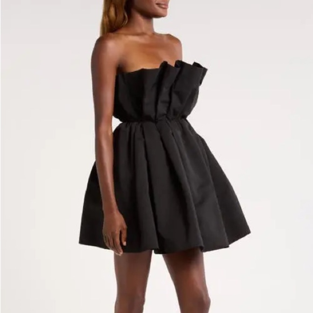 STAUD Cordelia Pleated Strapless Mini Dress Black Pockets Corset Size Medium - Picture 4 of 16